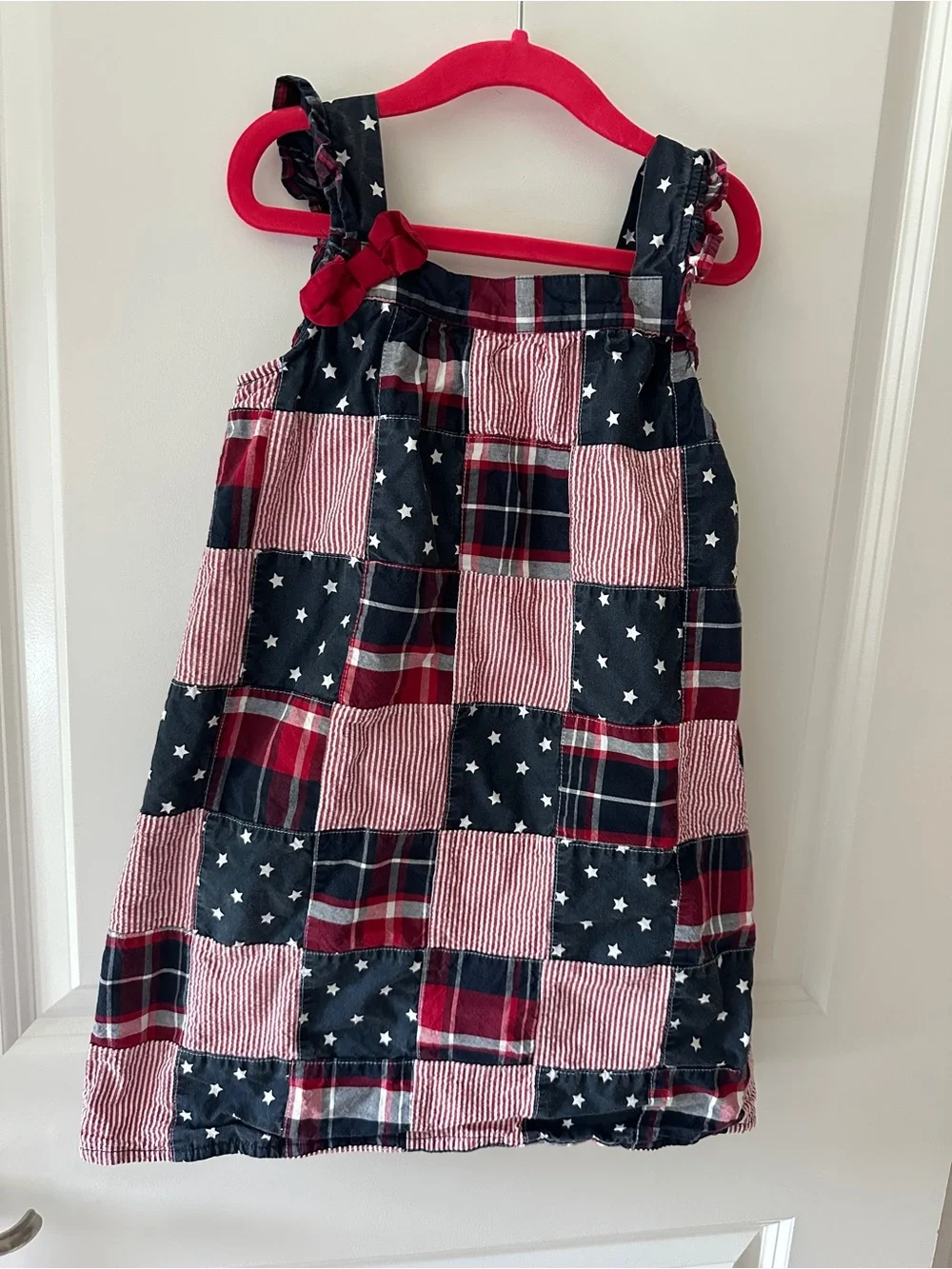 Gymboree Red White and Blue Patchwork Star Plaid Dress